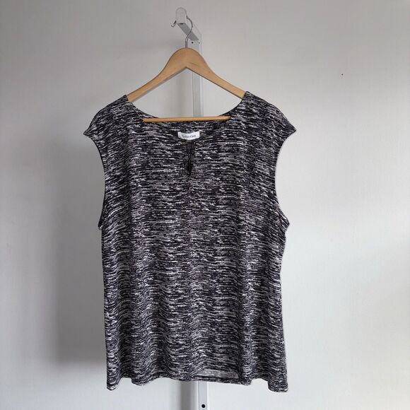 Calvin Klein Womens Black & White Sleeveless Tank Top Size 2X NWT Keyhole Neck - Picture 5 of 10